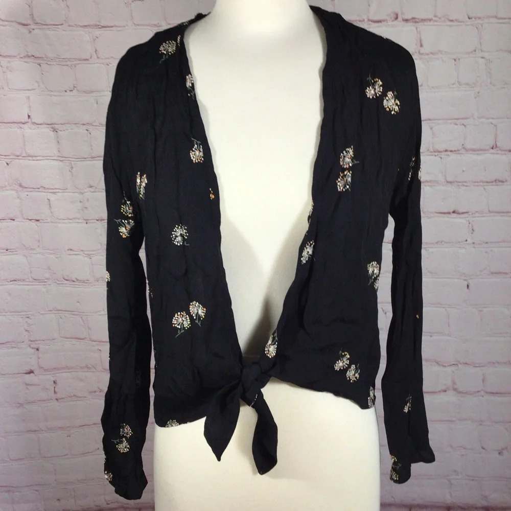 Reformation Casablanca Navy Blue Floral Dandelion Tie Front Top - Size XS - Picture 2 of 8